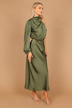 Amelie One Shoulder Midi Dress - Olive - Petal & Pup USA One Shoulder Maxi Dress, Petal And Pup, Fall Wedding Guest, Fall Wedding Guest Dress, One Shoulder Midi Dress, Guest Attire, Asymmetric Neckline, Usa Dresses, Formal Dresses For Weddings