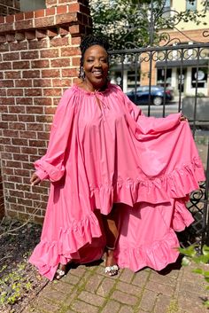 Curvy Bubble Sleeve Hi Low Belted Dress-Pink (A-10899P) -Make a statement entering the room in this dress -Chic hi low voluminous dress -Detachable belt that cinches the waist -Drawstring neckline -Style on or off the shoulder -Looks great over jeans or tights -Add color with your shoes, belt or accessories -Made of 80% polyester and 20% cotton -Dress has a lot of volume, sizing down it will just make it a few inches shorter $90 1X (16-18) 2X(18-20) 3X(22-24) ***Model is 5'4 size 18/20 wearing t Pink Bubble Hem Dress For Spring, Spring Billowy Dresses With Bubble Hem, Pink Bubble Hem Dress For Summer, Pink Spring Dress With Asymmetrical Hem, Pink Asymmetrical Hem Dress For Spring, Pink Billowy Dress For Spring, Chic Billowy Pink Dress, Oversized Ruffled Dresses For Spring, Pink Dress With Ruffles And Bubble Hem