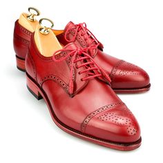 DERBY SHOES IN RED CALF Burgundy Oxford Shoes, Derby Shoes Women, Brogues Style, Yoo Ah In, Cap Toe Shoes, Leather Formal Shoes, Shoe Men, Good Year, Leather Brogues