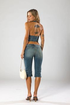 Carrie Capri / Upper East Side Fitted Knee-length Jeans For Summer, Trendy Fitted Knee-length Bottoms, Summer Knee-length Stretch Jeans, Stretch Knee-length Summer Jeans, Fitted Mid-rise Jeans For Summer, Casual Fitted Knee-length Jeans, Y2k Cropped Bottoms For Spring, Non-stretch Cropped Jeans For Summer, Trendy Knee-length Summer Capris