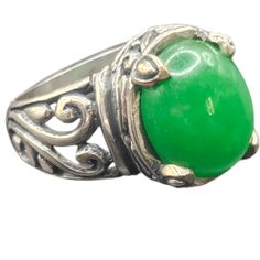 Burmese Green Jade Ring In Sterling Silver By Bali Legacy All Weights And Measurements Are Approx 5.13 Ctw Size 6 F3 466 Classic Silver Jade Ring, Classic Silver Ring With Jade, Silver Jade Rings For Formal Occasions, Formal Silver Jade Ring, Green Jade Ring, 6 Rings, Jade Ring, Ring Color, Green Jade