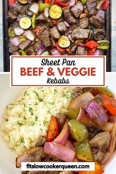 sheet pan beef and veggie kebabs with text overlay