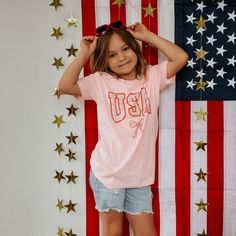 USA Bow Tee - Kids Soft Pink, Pink