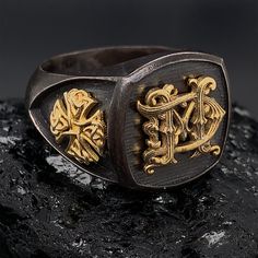 Step back in time with our Victorian Monogram Signet Ring, inspired by the elegance and grandeur of the Victorian era. This antique-style ring is a statement piece that will instantly elevate your style. Crafted with meticulous attention to detail, it features 14k gold initials and charming Celtic cross design on the sides.  What sets this ring apart is its personalization option. You can customize it with your own initials, making it a truly unique and meaningful piece. Whether you want to commemorate a special date, honor a loved one, or simply add a personal touch, this ring allows you to do just that. This ring is not only a fashion accessory, but also a timeless keepsake. It makes for an exceptional personalized gift for any occasion, be it a birthday, anniversary, graduation, or even Luxury Engraved Signet Ring Collectible, Classic White Gold Signet Ring For Ceremonial Occasions, Luxury Signet Ring For Anniversary, Formal Engraved Ring With Maker's Mark, Antique Signet Ring With Initials For Formal Events, Luxury Engraved Signet Ring For Formal Occasions, Luxury Yellow Gold Signet Ring With Maker's Mark, Luxury Hallmarked Signet Ring For Formal Occasions, Vintage Formal Initial Ring