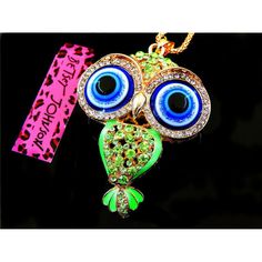 Betsey Johnson Owl Multi-Color Crystal Rhinestones Gold NecklaceItem: Necklace Vendor: Betsey Johnson Necklace Chain Length: 27.5 Inches Pendant Dimensions: 2.56" x 2" (Inches) Color: Green, Gold Metal: Alloy, Lead & Nickle FreeMaterial: Crystal Rhinestones Theme: Owl, BirdsMeasurements are approximate. Sold as One Individual Necklace. Fun pendants, flirty necklaces, bright brooches, and chunky bracelets do more than just add a touch of sparkle – they represent who you are. Betsey Johnson Jewelr Betsey Johnson Necklace, Womens Boat Shoes, Chunky Bracelets, Necklace Chain Lengths, Green Crystal, Green Crystals, Color Crystal, Necklace Chain, Green Gold