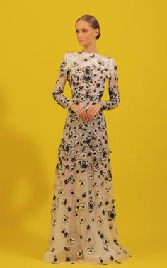 Luxury Fitted Gown With Intricate Embroidery, Luxury Elegant Embroidered Dress With Lace Work, Luxury Fitted Embroidered Gown, Luxury Fitted Embroidered Evening Dress, Luxury Embroidered Evening Gown, Luxury Chic Dress With Floral Embroidery, Luxury Gown With Fitted Bodice And 3/4 Sleeve, Luxury Long Sleeve Embroidered Midi Dress, Luxury Fitted Embroidered Dress