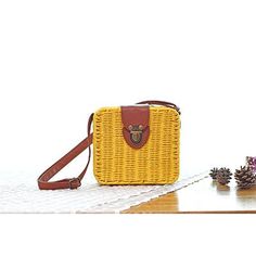 beach box straw woven shoulder bag Yellow Rectangular Shoulder Bag, Trendy Rectangular Bag For Picnics, Trendy Rectangular Bag For Picnic, Trendy Rectangular Bags For Picnic, Trendy Rectangular Picnic Bag, Trendy Yellow Straw Bag With Braided Handles, Casual Yellow Woven Straw Bag, Trendy Yellow Straw Bag For Vacation, Trendy Rectangular Shoulder Bag For Picnic