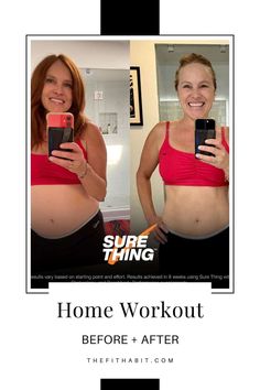 the before and after photo of a woman's stomach showing her toned tummy