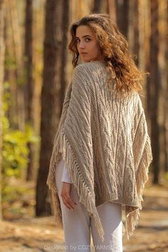 KNITTING PATTERNS DIY Hand Knit Poncho Blanket Fringe Poncho Women Poncho Sweater Wool Poncho Cape Wrap Poncho Wrap Knit Poncho Oversized # This is the Knitting Pattern for the Fringe Blanket Poncho - a stunning lose fitting poncho with fringe. You will never want to take it off. Listing for KNITTING PATTERN only, PDF FILE , not finished product. Skill level -2 Easy This knitting pattern is written in 8 sizes (child 5/6, 7/8, 9/10, adult XS, S, M, L, XL). Pictured is size M All instructions in s Winter Shawl Knitting Pattern, One Size Knit Shawl Knitting Pattern, Beige Knit Poncho, Beige Knit Poncho One Size, One-size Beige Knit Poncho, Knitted Shawl For Fall, Bohemian Knit Shawl Sweater, Bohemian Shawl Sweater In Knit, Bohemian Shawl Knit Sweater