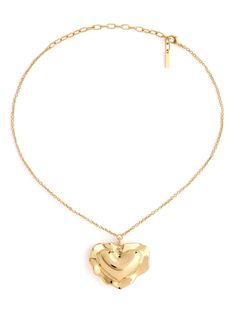 gold-tone brass polished finish delicate chain heart pendant ruffled detailing lobster claw fastening adjustable fit Heart Necklace Gold, Chain Heart, Gold Heart Necklace, Delicate Chain, Lobster Claw, Heart Necklace, Heart Pendant, Womens Jewelry Necklace, Gold Tones