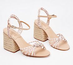 Start off summer on the right foot with these gingham and paisley-print strappy sandals. The block rope heel ensures comfort, while the center knot pulls the look together. From Schutz. Adjustable Block Heel Summer Sandals, Adjustable Block Heel Sandals For Summer, Spring Open Toe Sandals For Picnic, Casual Sandals For Spring Picnic, Casual Spring Picnic Sandals, Summer Sandals With Adjustable Block Heel, Summer Lace-up Sandals With Stacked Heel And Ankle Strap, Summer Vacation Lace-up Block Heel Sandals, Summer Round Toe Sandals For Picnic