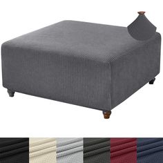 a grey ottoman with four different colors