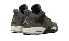 The Air Jordan 4 SE Craft GS “Medium Olive” is the youth sizing of the premium version of Michael Jordan’s fourth signature shoe designed in a unique combination of materials.  From Nike and Jordan Brand’s “Craft” collection, the Jordan 4 Craft in “Medium Olive” features an olive-colored suede construction.  The Jordan 4’s usual plastic netting on the sides and tongue is replaced with textured suede for an upscale appearance.  Black detailing can be found on the “wings,” on the molded eyelets, o Jordan 4 Craft, Olive Shoes, Jordan 4’s, S Craft, Streetwear Accessories, Jordan 4 Retro, Air Jordan 4, Stadium Goods, Kids Jordans