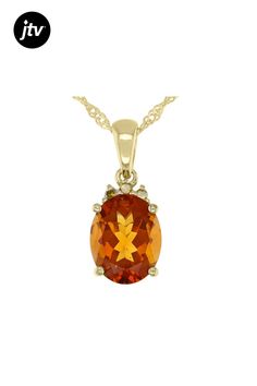 2.13ct Oval Madeira Citrine With 0.05ctw Round Yellow Diamond Accent 18K Yellow Gold Over Sterling Silver Pendant With 18" Singapore Chain. Measures Approximately 0.78"L X 0.31"W. 2mm Bail. Lobster Claw Clasp With 2" Extender Yellow Gold Oval Gemstones Fine Jewelry, Oval Yellow Gold Gemstones Fine Jewelry, Oval Yellow Gold Gemstones With Accent Stones, Luxury Orange Oval Birthstone Jewelry, Fine Jewelry Orange Oval Jewelry, Fine Jewelry Orange Oval, Oval Orange Birthstone Jewelry, Orange Oval Birthstone Jewelry, Yellow Gold Topaz Oval Necklace