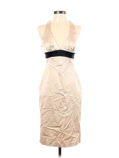 Bebe Cocktail Dress Size: X-Small Ivory Dresses - used. 55% Cotton, 41% Viscose, 4% Spandex, Party, Halter, Metallic, Knee Length, Sleeveless | Bebe Cocktail Dress - Party: Ivory Metallic Dresses - Used - Size X-Small Beige Bodycon Dress For Formal Occasions, Cream V-neck Mini Dress For Party, Elegant Beige Bodycon Dress For Night Out, Cream Sleeveless Satin Mini Dress, Cream Satin Sleeveless Mini Dress, Cream Lace Midi Dress For Party, Beige Knee-length Bodycon Dress For Formal Occasions, Beige Knee-length Bodycon Dress For Formal Events, Beige Midi Bodycon Dress For Evening