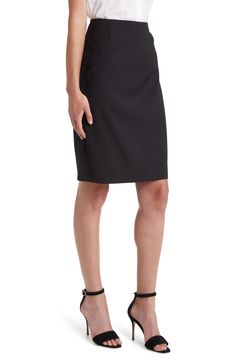 Bring modern style to your work-to-weekend wardrobe with this pencil skirt crafted from pure virgin wool. 23" center front length (size 8)   Lined   100% virgin wool   Dry clean   Imported   Hugo Boss/BOSS/HUGO has received the Fair Labor Association accreditation, which signifies that the company has effective systems and procedures in place to successfully uphold fair labor standards throughout its supply chains, including strategies and tools to address and improve working conditions Chic Formal Elastane Pencil Skirt, Chic Formal Pencil Skirt In Elastane, Chic Formal Pencil Skirt Made Of Elastane, Modern Formal Pencil Skirt, Sleek Formal Elastane Pencil Skirt, Relaxed Pencil Skirt For Semi-formal Occasions, Modern Knee-length Formal Skirt, Fitted Sleek Pencil Skirt For Work, Modern Knee-length Skirt For Formal Occasions