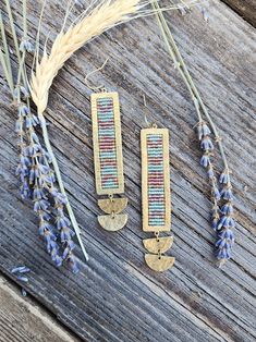 Handmade hammered brass earrings with glass beads Nickel free