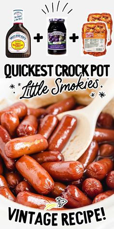 an advertisement for the vintage crock pot with hot dogs and sauces on it