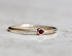 14K Gold Tiny Ruby Ring, Red Stone Ring, Burgundy Stone Ring, Dainty Jewelry, Stacking Ring, July Bi