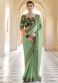 Pista green organza party wear saree 7607  Desc:  Color : Pista Green Fabric : Organza Work : Embroidery Wash Care : Dry clean Sleeve Style : Quarter Sleeve Long Sleeves : Done only in Custom Stitch Sleeves Lining : Done only in Custom Stitch Bust Size : 32 to 42 Inches Occasion : Festival   Christmas   Diwali   Mehendi   Sangeet   Party Wear   Engagement   Reception   Gudi Padwa. With Express Free Shipping and Custom Stitching, Buy Indian Wedding Party Wear Saree Pista green organza party wear Organza Fashion, Pista Green, Wedding Saree Blouse, Organza Silk Saree, Organza Blouse, Organza Wedding, Elegant Attire, Green Saree, Green Sequins