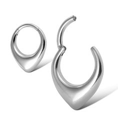 a pair of silver hoop earrings on a white background with the top half open and bottom half closed