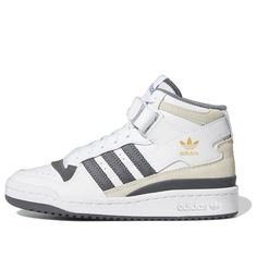 (GS) Adidas originals Forum Mid Shoes 'White Grey' GY7061 (SNKR/Skate/Casual/Non-Slip/Wear-resistant) Adidas High-top Sneakers For Skateboarding With Round Toe, Adidas High-top Sneakers With Round Toe For Skateboarding, Adidas High-top Sneakers For Skateboarding, Adidas White High-top Sneakers With Logo, High-top Skate Shoes With Three Stripes And White Sole, White High-top Skateboarding Sneakers With Cushioned Footbed, White High-top Sneakers With Cushioned Footbed For Skateboarding, White High-top Sneakers With Three Stripes Branding, Adidas High-top Skate Shoes With Logo