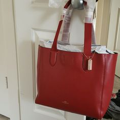 Red Handbag And Brand New Classic Red Rectangular Bag, Burgundy Top Handle Shopping Bag, Classic Red Shoulder Bag With Top Carry Handle, Classic Red Shoulder Bag With Top Handle, Red Rectangular Shoulder Bag For Shopping, Classic Burgundy Tote Bag, Burgundy Double Handle Shopping Bags, Burgundy Shopping Bags, Classic Red Bag With Top Carry Handle