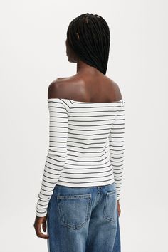 Rosa Off The Shoulder Long Sleeve TopCotton On Women - Rosa Off The Shoulder Long Sleeve Top - Classic Stripe Vintage White/Ink NavyCotton On | Women | Clothing | Tops | Long SleeveCotton On | Women | Clothing | Tops | Long SleeveCotton On | Women | Clothing | Tops | Long Sleeve Off The Shoulder Long Sleeve, Long Sleeve And Shorts, Blouse Jeans, Denim Coat Jacket, Shirt Skirt, Shop Swimwear, White Ink, Cotton On, Denim Shop