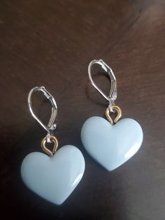 Sky Blue Heart Earrings Blue Heart Earrings For Gift, Blue Heart-cut Heart Earrings For Anniversary, Blue Elegant Heart Earrings For Pierced Ears, Blue Heart Cut Earrings For Anniversary, Blue Heart-shaped Earrings For Valentine's Day, Elegant Blue Heart Earrings For Pierced Ears, Valentine's Day Blue Heart Earrings, Blue Heart Charm Drop Earrings, Blue Heart Drop Earrings