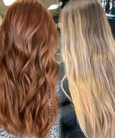 Tea Color Hair, Strawberry Copper Blonde Hair, Blonde To Auburn Hair, Ginger Hair With Brown Shadow Root, Before And After Copper Hair, Blonde Hair To Auburn Hair Before And After, Hair Colours 2024, Blonde Auburn Hair, Blond To Auburn Hair Before And After