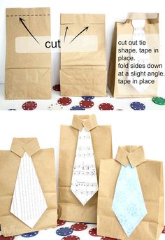 paper bags with ties cut out on them