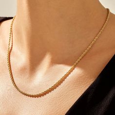 Elevate your style with this exquisite 14k Solid Gold Rope Chain Necklace. With its intricate twisted rope design and crafted from genuine 14k solid gold, this necklace exudes timeless elegance. The 2.2mm width is perfect for everyday wear, and its versatility allows you to wear it as a statement choker or layer it with other necklaces for a chic look.  Chain Details ❥ 14k Solid Yellow Gold ❥ Gold Colour Options; Yellow Gold, White Gold, Rose Gold ❥ Chain Width, 2.23 mm ❥ Thickness, 2.23 mm ❥ Re Twisted Chain Necklace For Gifts, Gold Twisted Rope Chain Jewelry, Modern Twist Yellow Gold Necklace, Rope Chain Link Necklace As Gift, Gift Twisted Rope Chain Necklace, Gold Twisted Rope Chain Necklace, Elegant Twisted Necklace With Adjustable Chain, Elegant Twisted Chain Necklace Gift, Elegant Twisted Chain Necklace For Gift