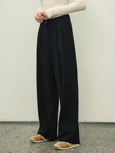 These muse two-tuck wide fit pants by Siyazu are stylish to pair with any regular fit top. For its loose fit and belted waist, it gives off a great balance to your fall looks. - Loose and standard fit silhouette - Cinched high-waist with zipper closure- Pin-tuck detail with pocket features Baggy Classic Wide Leg Workwear Pants, Classic Baggy Wide Leg Pants For Work, Classic Baggy Wide Leg Work Pants, Black Belted High Waist Wide Leg Pants, Black Belted Wide Leg Bottoms, Black Belted Wide-leg Pants, Baggy Solid Wide Leg Pants With Belt Loops, Baggy Wide Leg Pants With Belt Loops, Loosely Fitted Wide Leg Pants With Belt Loops