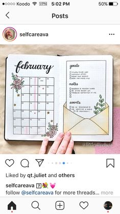 someone is holding an open book with the word february written on it and there are other items in front of them