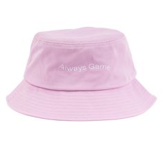 Always Game Lilac Bucket Hat Casual Baseball Cap With Short Brim For Travel, Pink Bucket Hat For Outdoor Activities, Cotton Bucket Hat For Travel, Cotton Bucket Hat, One Size Fits Most For Travel, Travel Snapback Hat With Letter Print, Cotton Snapback Hat For Travel, White Cotton Travel Hat, Summer Cotton Snapback Hat With Short Brim, Cotton Bucket Hat With Flat Brim For Travel