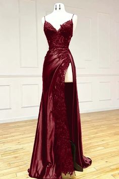 Wine Red Prom Dress, Scene Dress, Hot Prom Dress, Split Prom Dresses, Printed Prom Dresses, Dark Red Dresses, Grunge Dress, Purple Prom Dress, Prom Ideas