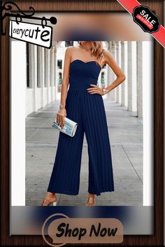 Navy Blue Smocked Tube Wide Leg Casual Jumpsuit Blue Sleeveless Jumpsuit With Smocked Back, Sleeveless Blue Jumpsuit With Smocked Back, Blue Sleeveless Jumpsuits And Rompers With Smocked Bodice, Blue Casual Jumpsuits With Smocked Bodice, Blue Sleeveless Jumpsuit With Smocked Bodice, Blue Jumpsuit With Smocked Back, Casual Jumpsuit, Jumpsuit Romper, Wide Leg