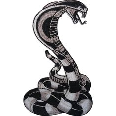 a black and white snake with its mouth open, on a white background embroidery design