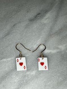 Red ace of hears card earrings. Card Earrings, Hearts Earrings, Ace Of Hearts, Heart Earrings, Jewelry Earrings Dangle, Etsy Earrings, Dangle Drop Earrings, Dangle Earrings, Jewelry Earrings