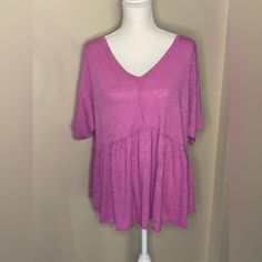 American Eagle Ruffle Top. Size Xl. Never Worn Lavender Short Sleeve Tops With Ruffles, Lavender Tops With Ruffles And Short Sleeves, Purple Relaxed Fit Tops For Day Out, Purple V-neck Top For Day Out, Casual Mauve V-neck Top, Purple V-neck Top With Ruffles, Purple Ruffled Top For Day Out, Victorian Peasant, Boho Peasant Top