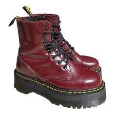 Excellent Pre Owned Condition No Original Box Red Platform Boots, Platform Doc Martens, Red Doc Martens, Dr Martens Jadon, Shoes Dr Martens, Ideal Closet, Red Platform, Dr Martens Shoes, Martens Shoes