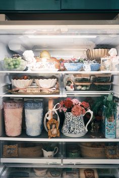 an open refrigerator filled with lots of food