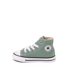 Converse Chuck Taylor All Star Hi Sneaker - Baby / Toddler - Herby | Journeys Converse Cotton Canvas Shoes For Spring, Spring Converse Cotton Canvas Shoes, Spring Converse Canvas Shoes, Classic Converse Canvas Shoes, Converse Cotton Sneakers With Round Toe, Cotton Sneakers With Soft Round Toe, Spring Canvas Shoes With Rubber Toe Cap, Casual Sneakers With Rubber Sole And Adjustable Fit, Cotton Canvas Shoes With Rubber Toe Cap