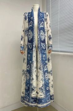 43755190124588 Vintage Printed Outerwear For Spring, Spring Casual Maxi Length Abaya, Printed Oversized Outerwear For Spring, Oversized Printed Spring Outerwear, Oversized Printed Outerwear For Spring, Casual Long Abaya For Spring, Spring Casual Long Abaya, Casual Spring Abaya, Spring Blue Long Sleeve Abaya