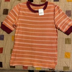 Brand New With Tag. Never Been Worn. Great Condition And Very Comfortable Fabric Orange Ribbed Crew Neck Top, Casual Orange Ribbed Top, Orange Ribbed Tops For Spring, Trendy Burnt Orange Tops For Spring, Orange Ribbed Summer Tops, Casual Burnt Orange Crew Neck Top, Casual Burnt Orange Tops For Spring, Beaded Fringe Shirt, Fringe Shirt