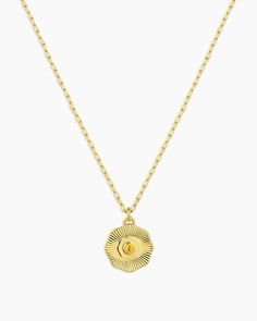 Our Birthstone Coin Necklace is the perfect way to add personal meaning to your necklace layer. Crafted with colorful stones and a gold-plated finish, you can choose your birthstone or favorite color for a unique and stylish look. A great gift for yourself or someone special. Birthstone Coin Necklace in Gold/Citrine - November, Women's by gorjana Gold Medallion Jewelry With Gemstone, Elegant Birthstone Medallion Charm Necklace, Elegant Medallion Charm Necklace With Birthstone, Gold Birthstone Necklace With Adjustable Chain, Elegant Gold Birthstone Necklace In Recycled Gold, Gold Flower Pendant Necklace For May Birthstone, Gold-plated Birthstone Necklace With Gemstones, Everyday Gold Charm Necklace With Gemstone, Gold May Birthstone Necklace