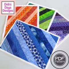 four different patterns are shown with the text, deb's days designs on them