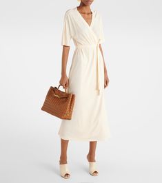 Chic Rayon Maxi Dress With Surplice Neckline, Summer Viscose V-neck Wrap Dress, Chic Rayon Midi Dress With Tie Waist, Rayon Midi Dress With Tie Waist, Chic Rayon V-neck Wrap Dress, Chic Belted Rayon Dresses, Chic V-neck Rayon Wrap Dress, Chic Rayon Wrap Dress With V-neck, Belted V-neck Wrap Dress For Day Out