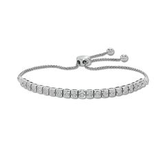 You’ll adore the sparkling and elegant look of this diamond line bolo bracelet. 10K white gold Features a row of 1/20 ct. diamonds, each shimmering in a square-shaped setting 1 ct. t.w. of diamonds 9.0-inch adjustable wheat chain bracelet; bolo clasp Modern Adjustable Tennis Bracelet With Diamond Accents, Timeless Adjustable Diamond Tennis Bracelet, Classic Adjustable Diamond Tennis Bracelet, Adjustable Classic Diamond Tennis Bracelet, Adjustable Dazzling Diamond Bracelets, Adjustable Everyday Bracelets With Diamond Accents, Adjustable Bracelets With Diamond Accents For Everyday, Elegant Adjustable Tennis Bracelet With Single Cut Diamonds, Adjustable Diamond White Bracelet Fine Jewelry