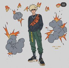 Anime Hypebeast, E M, Anime Wall Prints !!, Drawing Cartoon Characters, Katsuki Bakugo, Swag Cartoon, Cartoon Outfits